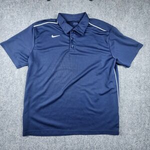Nike Dri-FIT Mens Large Navy Blue Short Sleeve Golf Polo Shirt White Piping